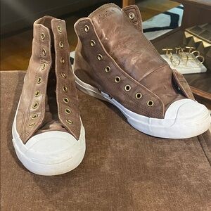 Jack Purcell Converse Brown Leather High-Top Sneakers w/o Laces